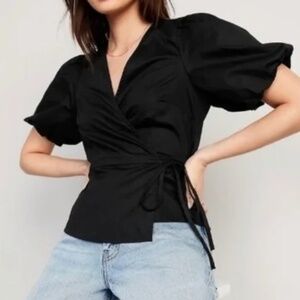 OLD NAVY Waist-Defined Puff-Sleeve Tie-Wrap Blouse